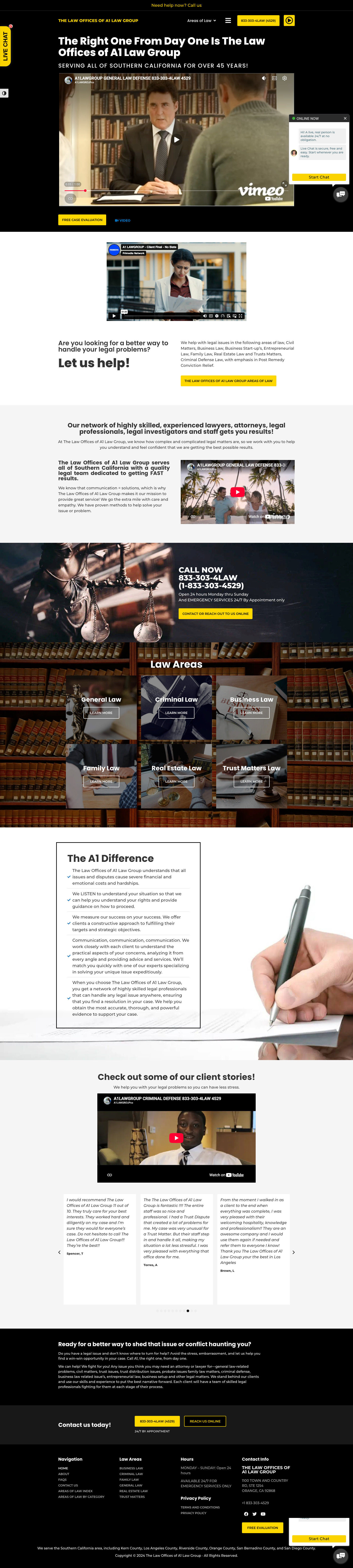 Full-length capture of the A1 Law Group home page