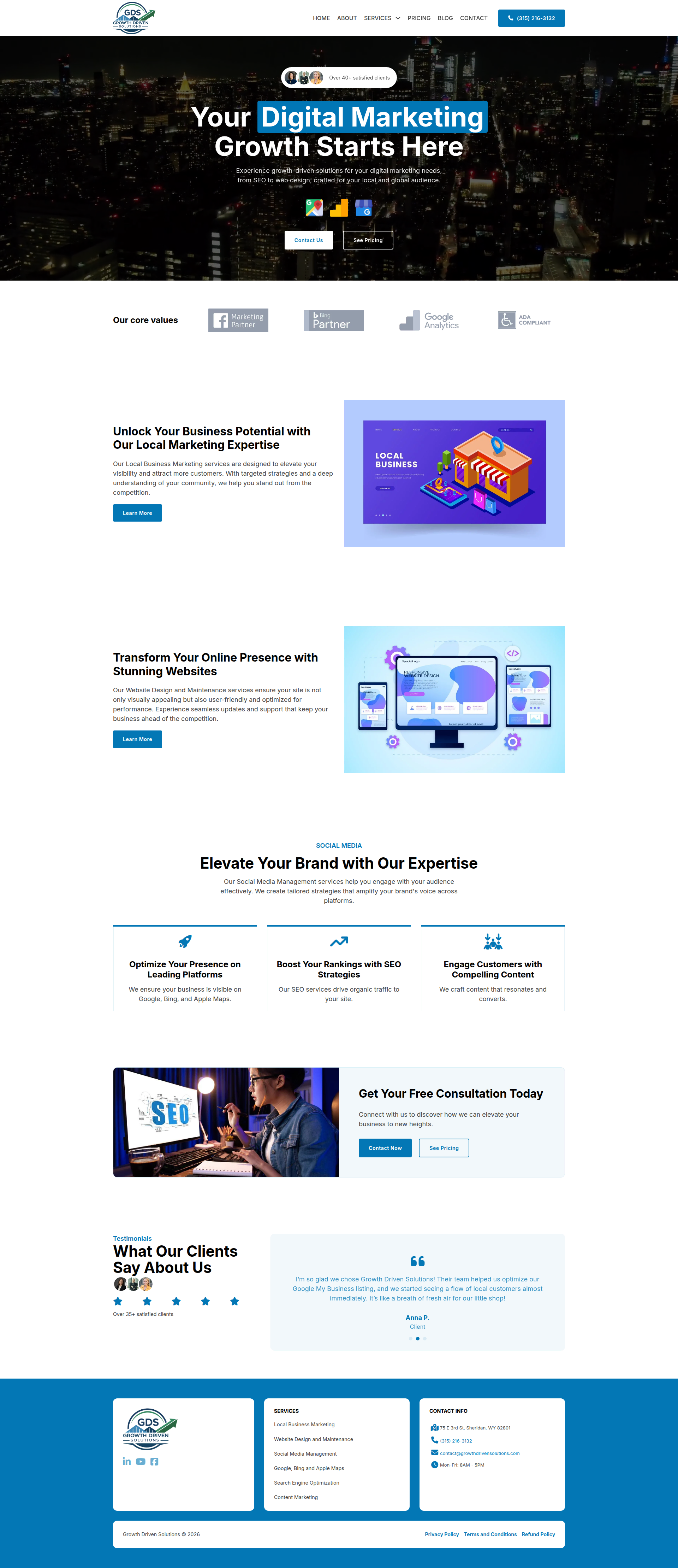 Full-length capture of the Growth Driven Solutions home page