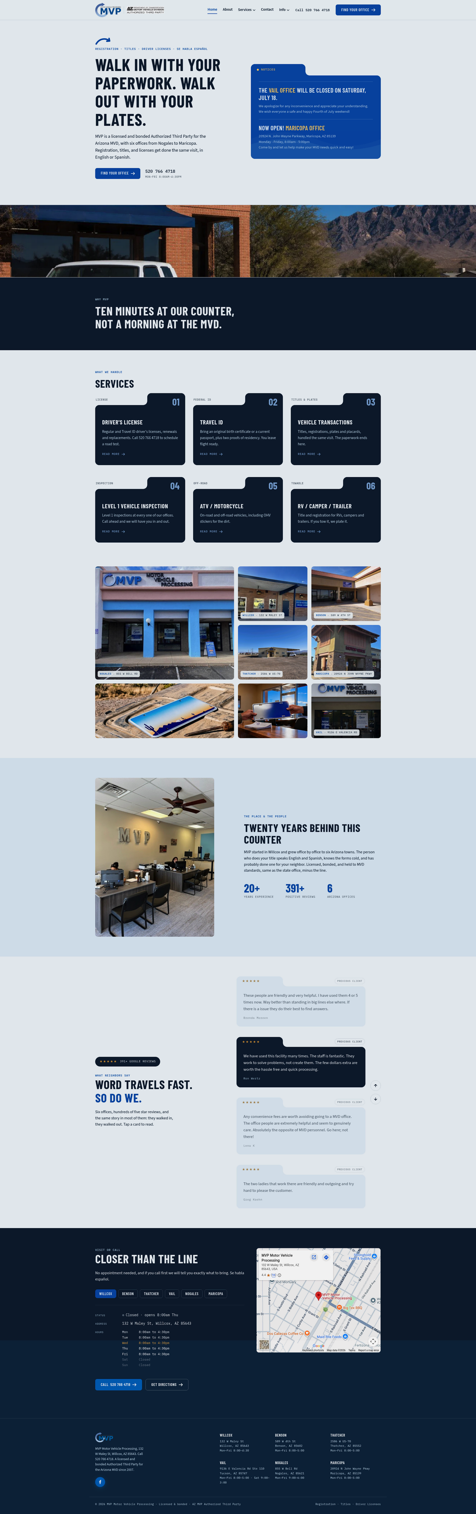 Full-length capture of the MVP Motor Vehicle Processing home page
